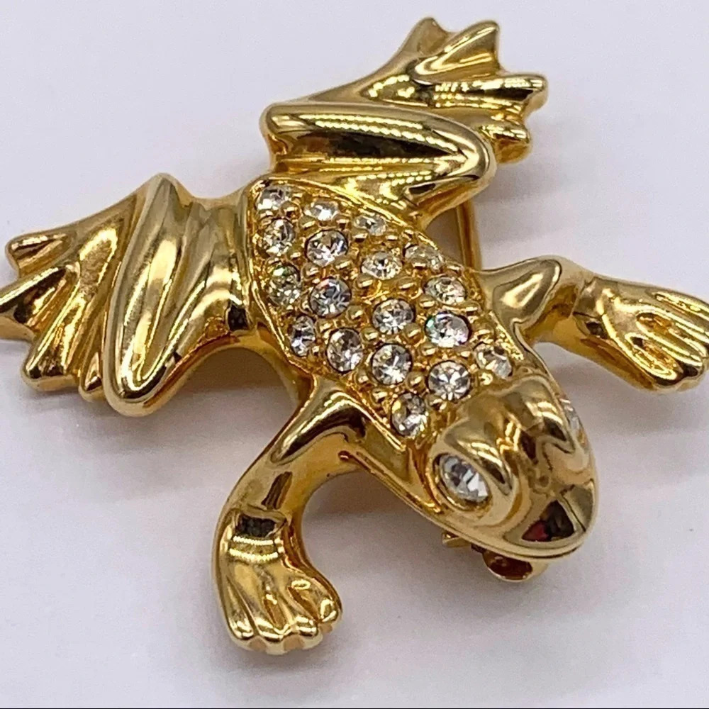 Swarovski SAL Vintage Crystal Gold Frog Brooch